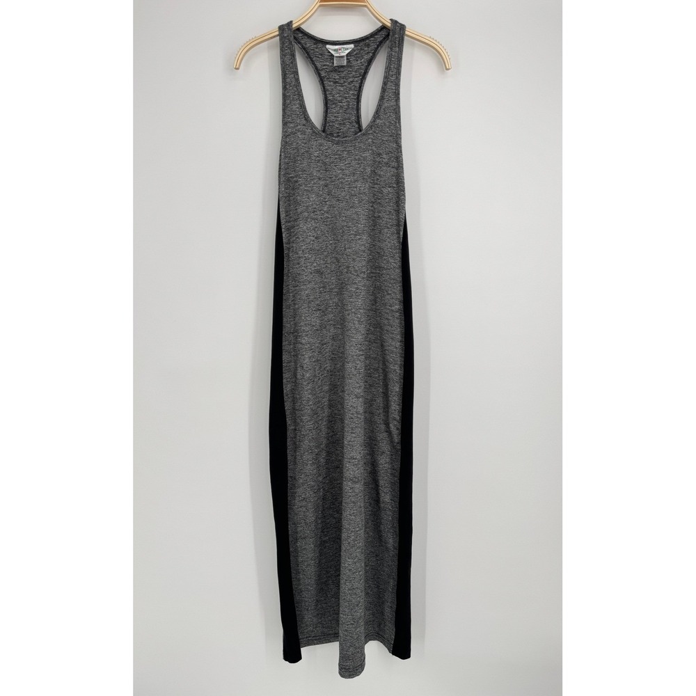 Hard Tail Racerback Maxi Tank Dress Size Large Gray Black Athleisure Minimalist